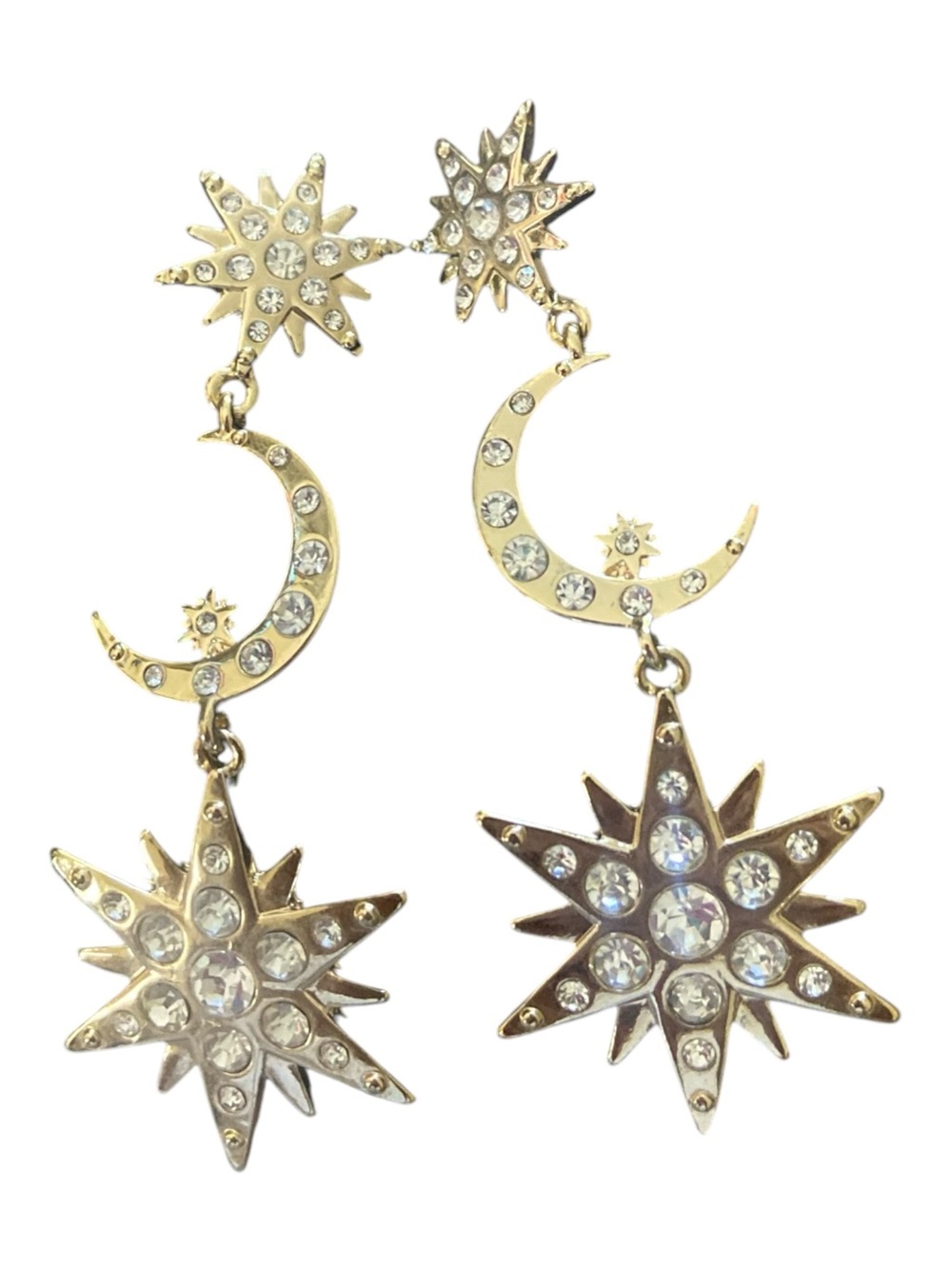 Gold Crystal Moon & Star Drop Earrings